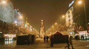 Prag Wenzelplatz im Schneeschauer